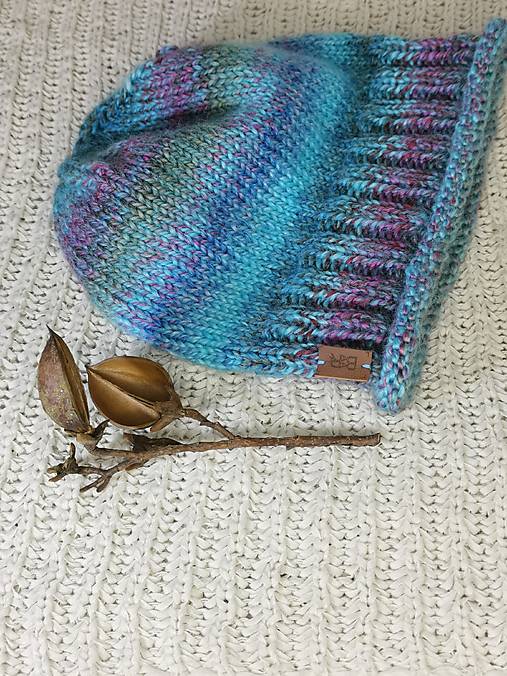 Čiapky, čelenky, klobúky - melirovaná tyrkysová - 17908445_