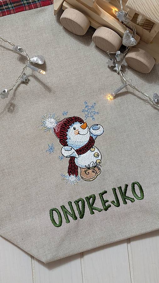 Úžitkový textil - Mikulášske vrecko s menom  (snehuliak) - 17908019_