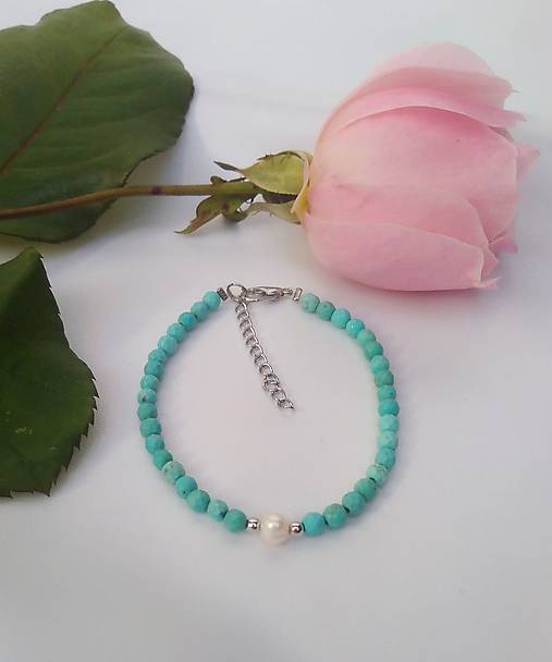 Náramky - Náramok tyrkys a perla - 17906452_