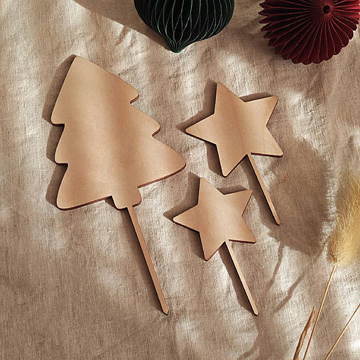 Dekorácie - Set zápichov na tortu - Stromček a hviezdičky - 17910052_