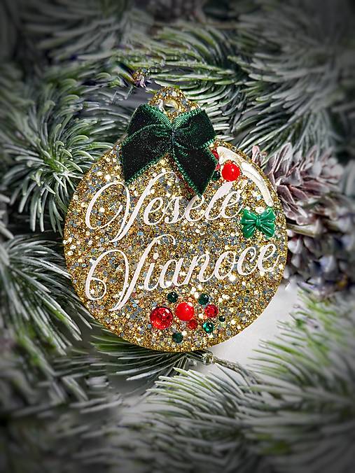 Dekorácie - Vianočná ozdoba na stromček s nápisom (Zlatá) - 17909758_