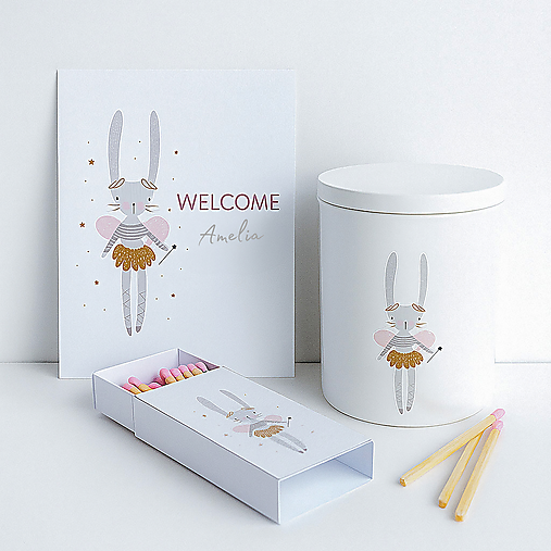 Cute baby darčekový set – sviečka, zápalky a karta v jemných farbách