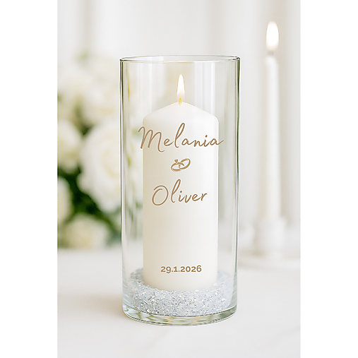 Personalizovaná svadobná sviečka v skle – Elegant Wedding Candle