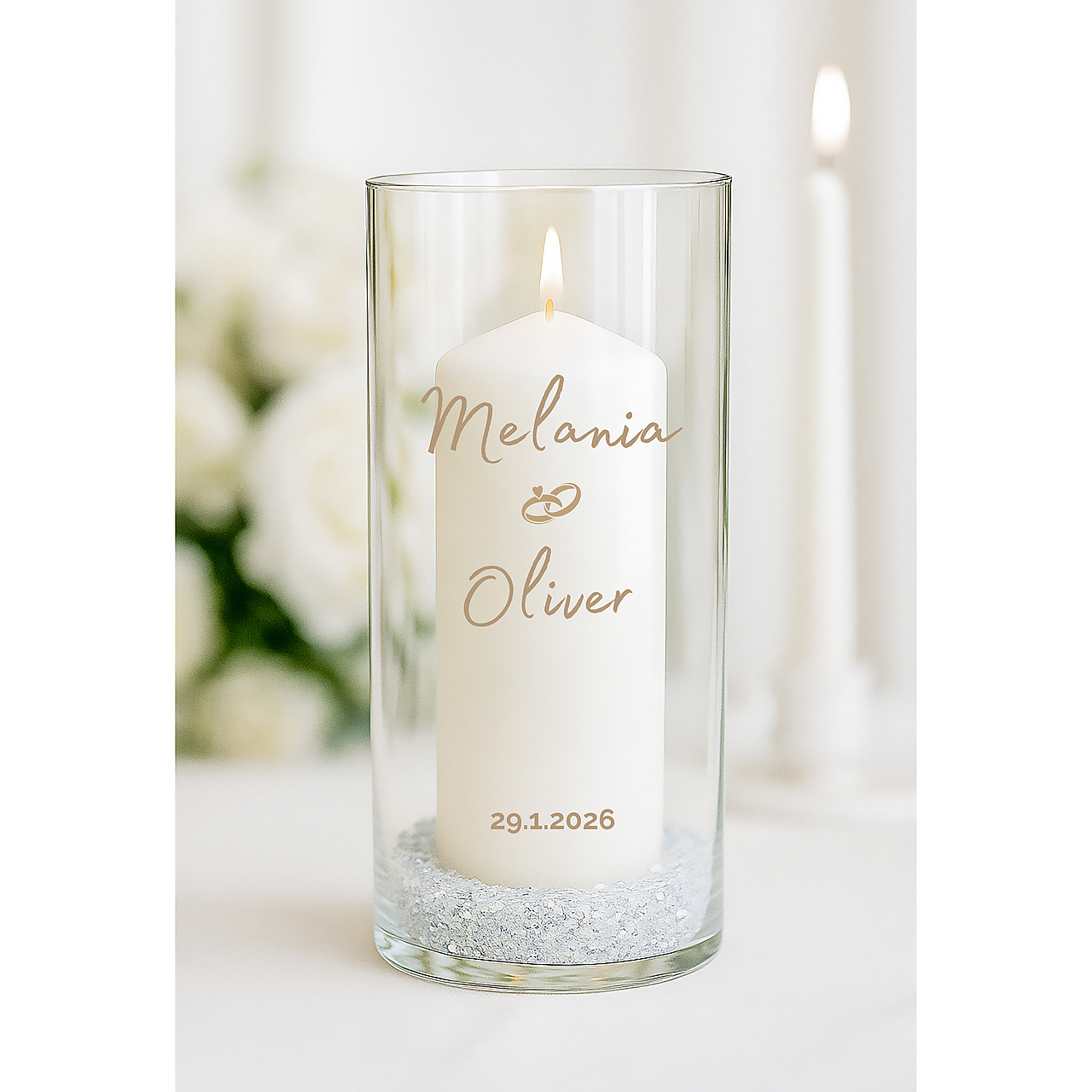 Personalizovaná svadobná sviečka v skle – Elegant Wedding Candle