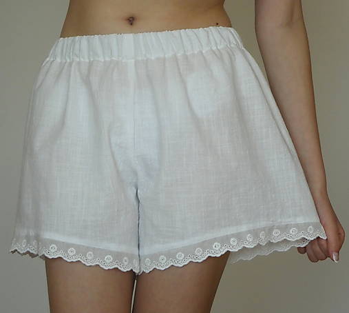 Nohavice - Trenkošky ľanové s čipkou - 17911885_