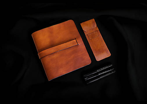 Papiernictvo - Pánsky kožený set karisblok a peračník s logom / menom / bez (Set kožený karisblok a peračník bez loga) - 17912138_