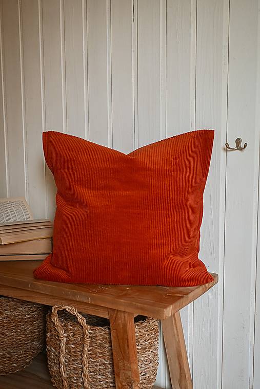 Úžitkový textil - Menčestrový poťah na vankúš - tehlová - 17911423_