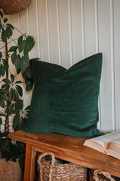 Úžitkový textil - Menčestrový poťah na vankúš - zelená - 17911467_