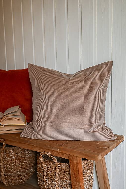 Úžitkový textil - Menčestrový poťah na vankúš - béžová - 17911481_