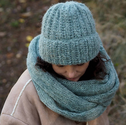 Čiapky, čelenky, klobúky - Alpakovohodvábna čiapka...šalviová - 17913027_