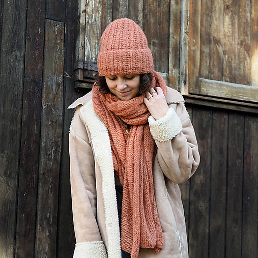 Čiapky, čelenky, klobúky - Alpakovohodvábna čiapka...hrdzavá - 17913037_