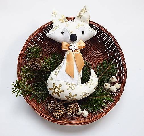 Dekorácie - Líštička - na zavesenie bielo/zlatá - 17912226_