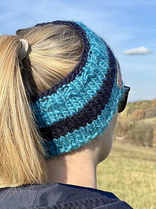 Čiapky, čelenky, klobúky - Modrá zimná čelenka Virgin wool - 17915753_