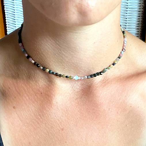 Opal & Tourmaline Necklace AG925 / Náhrdelník z turmalínu a etiópskeho opálu A0021