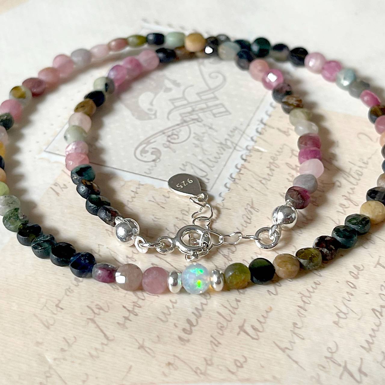 Opal & Tourmaline Necklace AG925 / Náhrdelník z turmalínu a etiópskeho opálu A0021