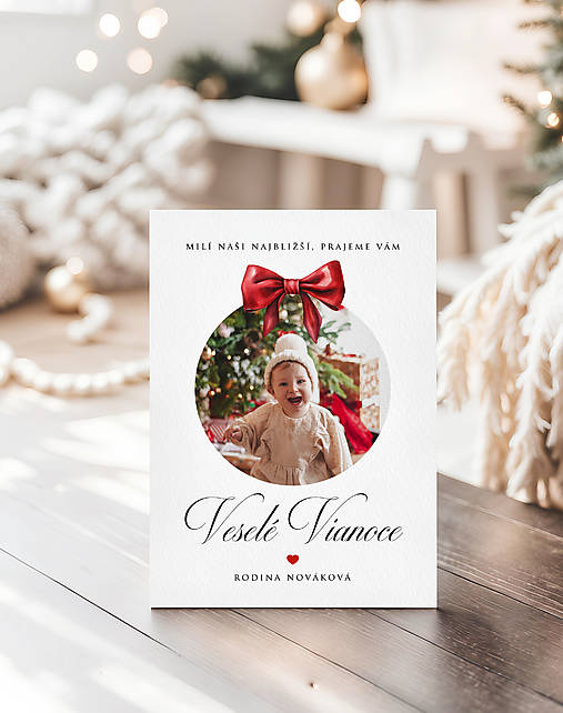 Papiernictvo - Foto vianočný pozdrav s vianočnou guľou - 17917081_
