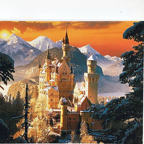 - 50% maľovanie podľa čísel na plátno na ráme, 50x40 cm, pôvod. cena 35€ (Neuschwanstein v zime)