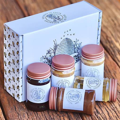 Včelie produkty - darčekové balenie 5 medov - 17916240_