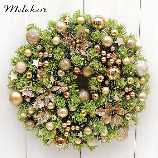 Dekorácie - Zlatý vianočný veniec - 17914945_