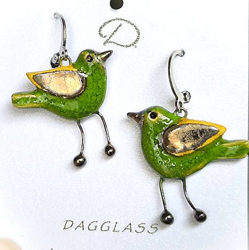 Náušnice - Náušnice- Vtáčiky zelené s medenými krídelkami - 17914889_