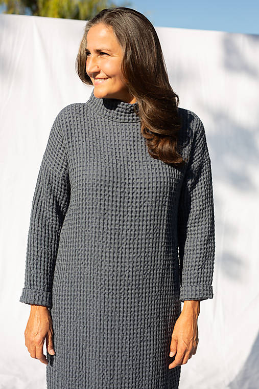 Šaty - Šaty z ľanového waffle so stojačikom - 17916125_