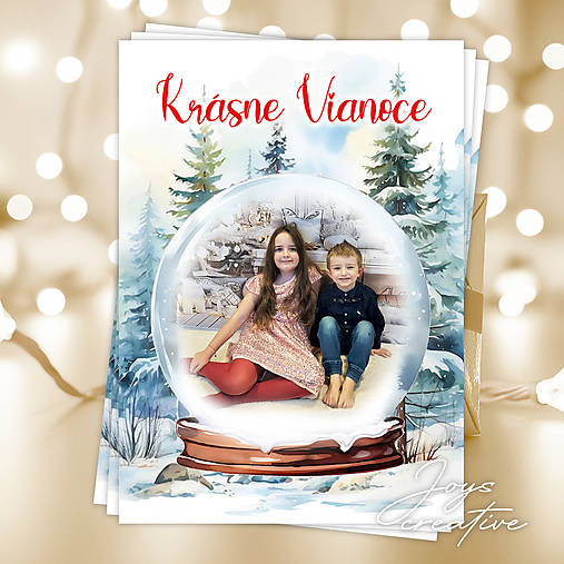 Obojstranná vianočná pohľadnica s fotografiou (vianočná guľa (min.8ks))