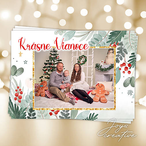 Obojstranná vianočná pohľadnica s fotografiou (červeno-zelená (min.8ks))