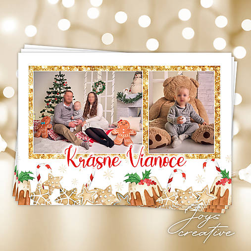 Obojstranná vianočná pohľadnica s fotografiou (medovníčky a koláčiky (min.8ks))