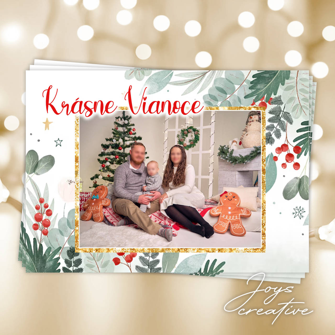 Obojstranná vianočná pohľadnica s fotografiou (červeno-zelená (min.8ks))