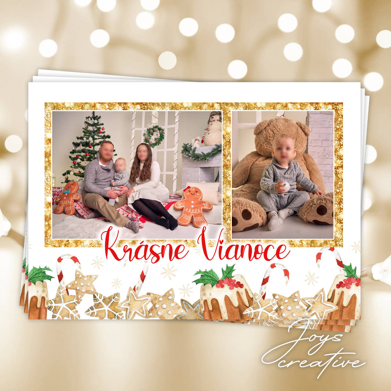 Obojstranná vianočná pohľadnica s fotografiou (medovníčky a koláčiky (min.8ks))