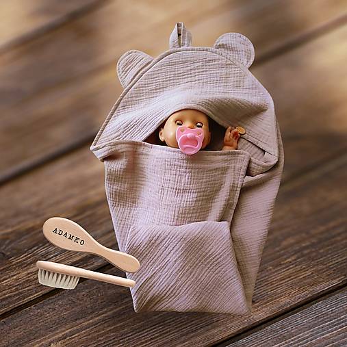 Detský textil - Jemná detská osuška z mušelínu MACKO + DARČEK - 17914537_