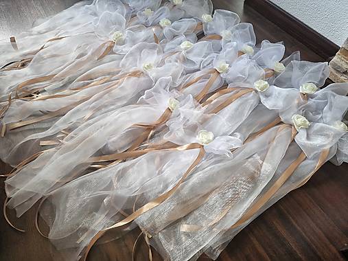 Dekorácie - Skladom! Mašľa univerzalna s maslovou ružou a kapucino stuhou - 17915690_