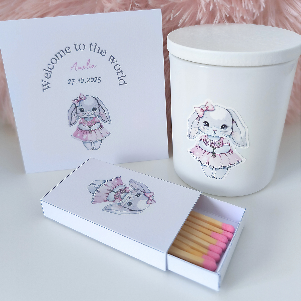 Prémiový sviečkový set pre dievčatko – Vitaj na svete s menom
