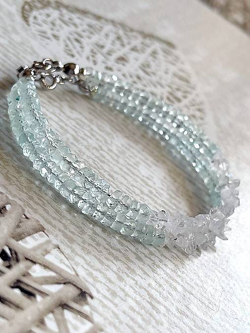 Herkimer Diamond Aquamarine Bracelet AG925 RH Plated / Náramok Herkimer diamant, akvamarín A0023