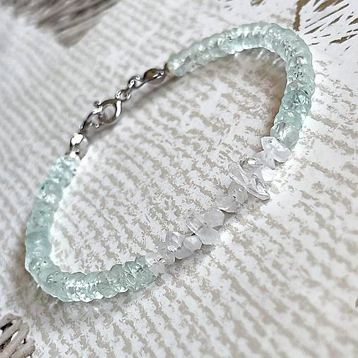 Herkimer Diamond Aquamarine Bracelet AG925 RH Plated / Náramok Herkimer diamant, akvamarín A0023