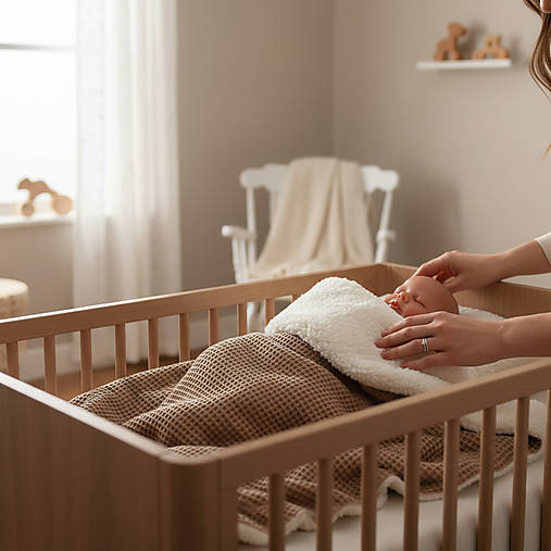 Detská, deka s barančekom vo farbe khaki