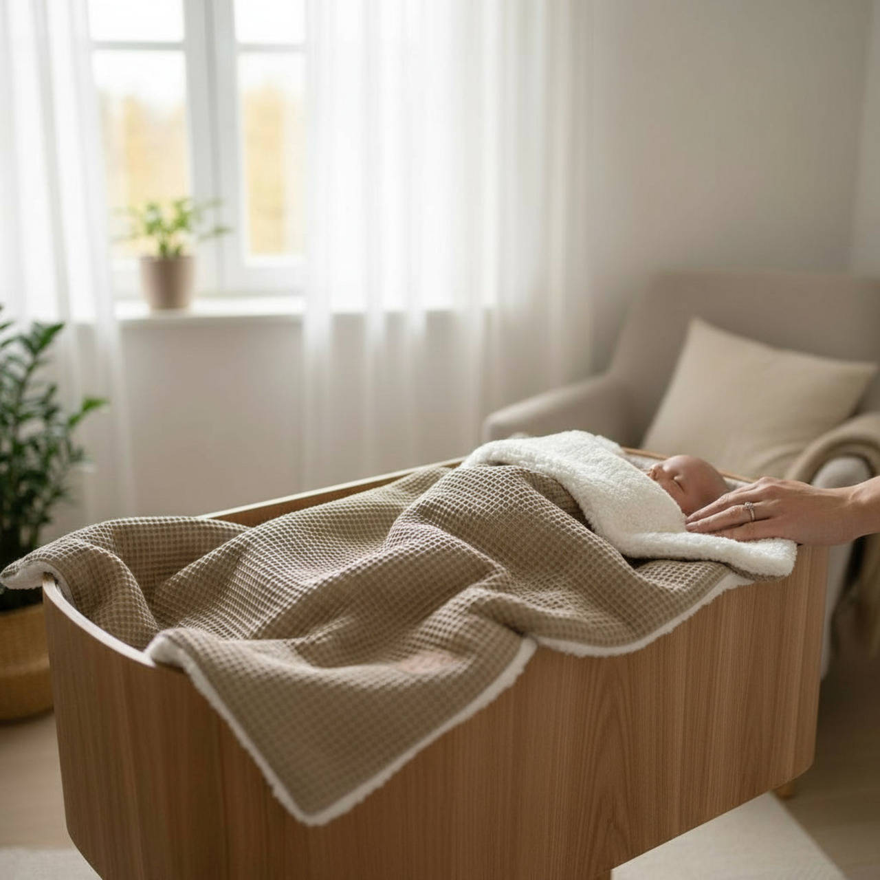 Detská, deka s barančekom vo farbe khaki