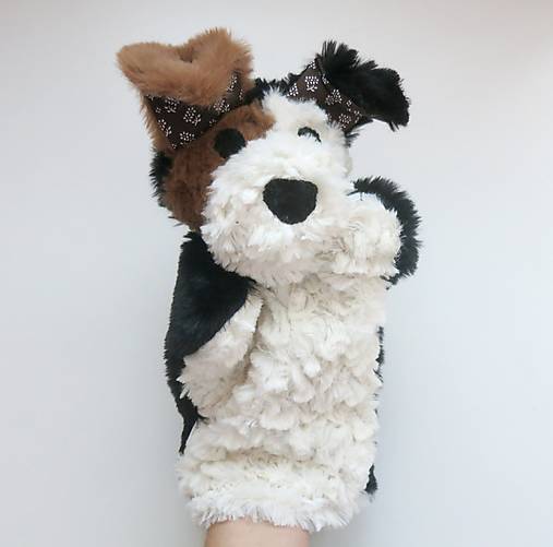 Maňuška psík chlpatý - Čiernobiely s hnedým fliačikom