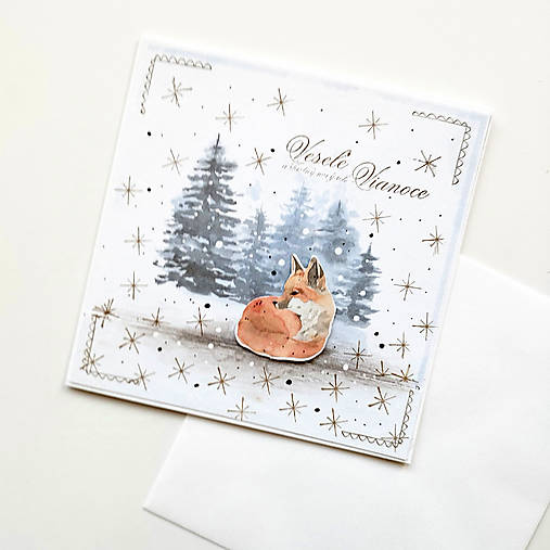 Papiernictvo - VIANOČNÁ POHĽADNICA - "Líška v zimnom lese" - Pozdrav - 17918332_