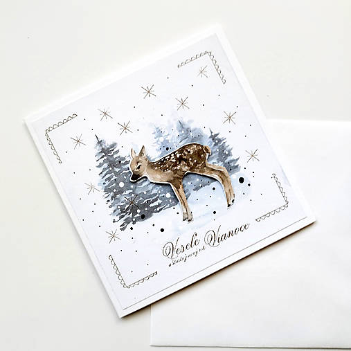 Papiernictvo - VIANOČNÁ POHĽADNICA - "Srnka v zime" - Pozdrav - 17918334_