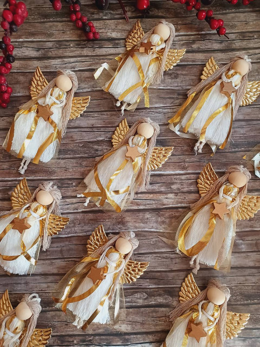 Dekorácie - Sada Anjelské Vianoce - anjel zlatý 10 ks - 17919741_