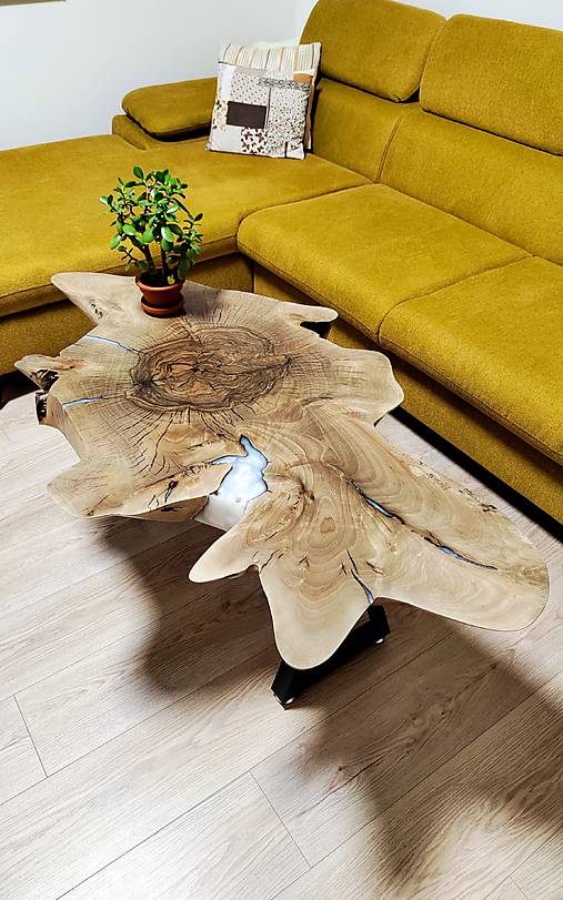 Nábytok - Konferenčný stôl s bielym epoxidom - 17921846_