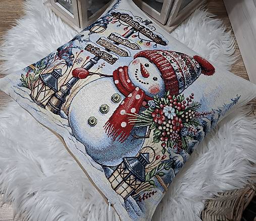 Úžitkový textil - Vianočná gobelínová obliečka,,snehuliak" (B) - 17922075_