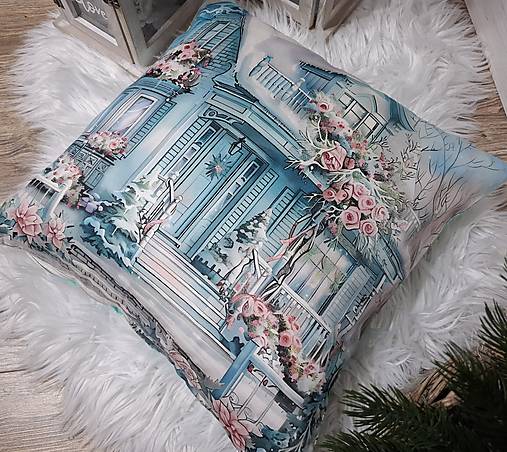 Úžitkový textil - Vianočné obliečky na vankúše,,tyrkysové vianoce" (Domček) - 17925655_