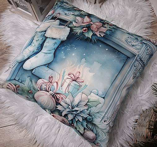 Úžitkový textil - Vianočné obliečky na vankúše,,tyrkysové vianoce" (Čižmičky) - 17925663_