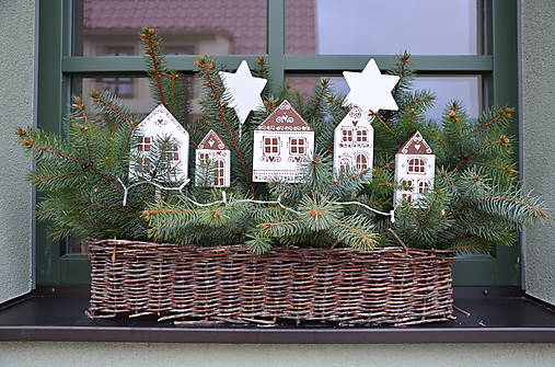 Dekorácie - Domčeky zápichy bielo hnedé - 17923528_