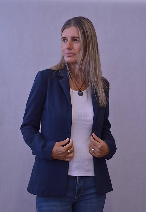 Saká - Dámske elegantné sako tmavomodré - 17925291_