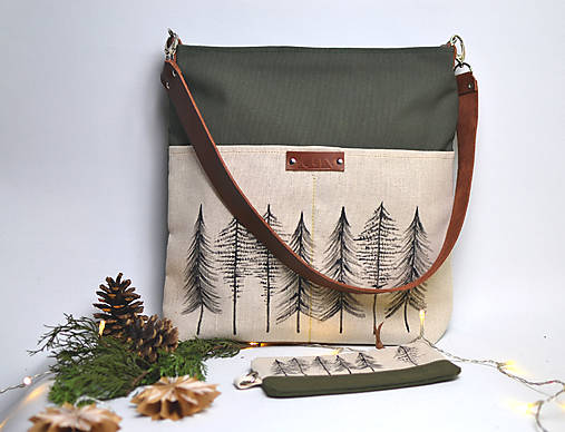 Taška (bavlna, ľan, koža) stromy green II