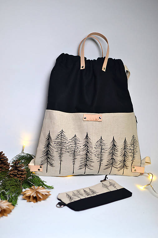 Batoh (bavlna, ľan, koža) Natural STROMČEKY