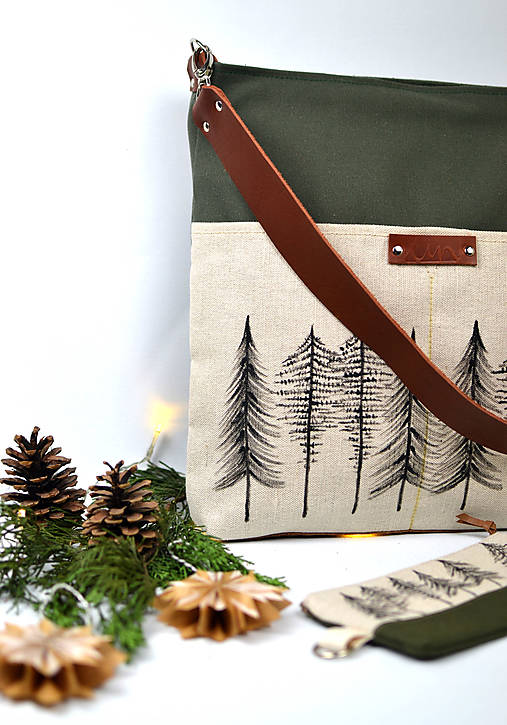 Taška (bavlna, ľan, koža) stromy green II
